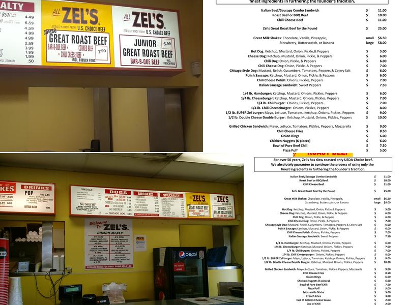 Zel's Roast Beef Menu