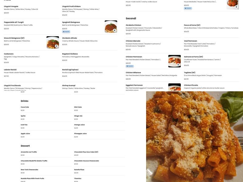 Zia Maria Chelsea Menu