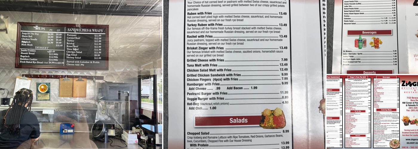 Zingers Deli Menu