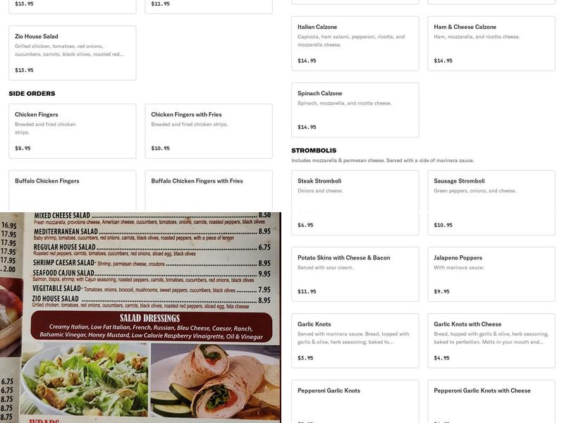Zio Pizza Palace & Grill Menu