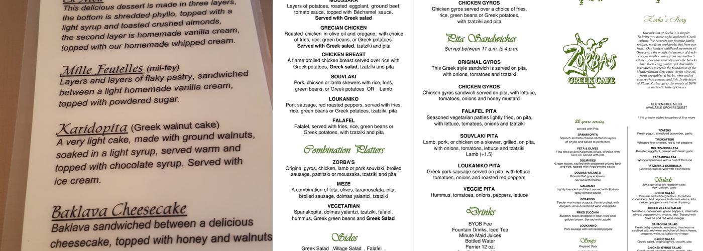 Zorba's Menu