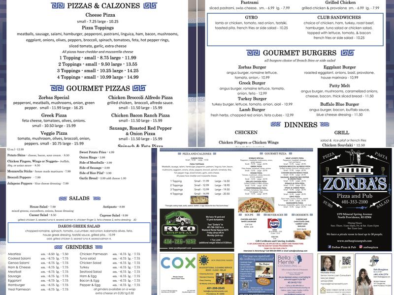 Zorba's Pizza and Pub Menu