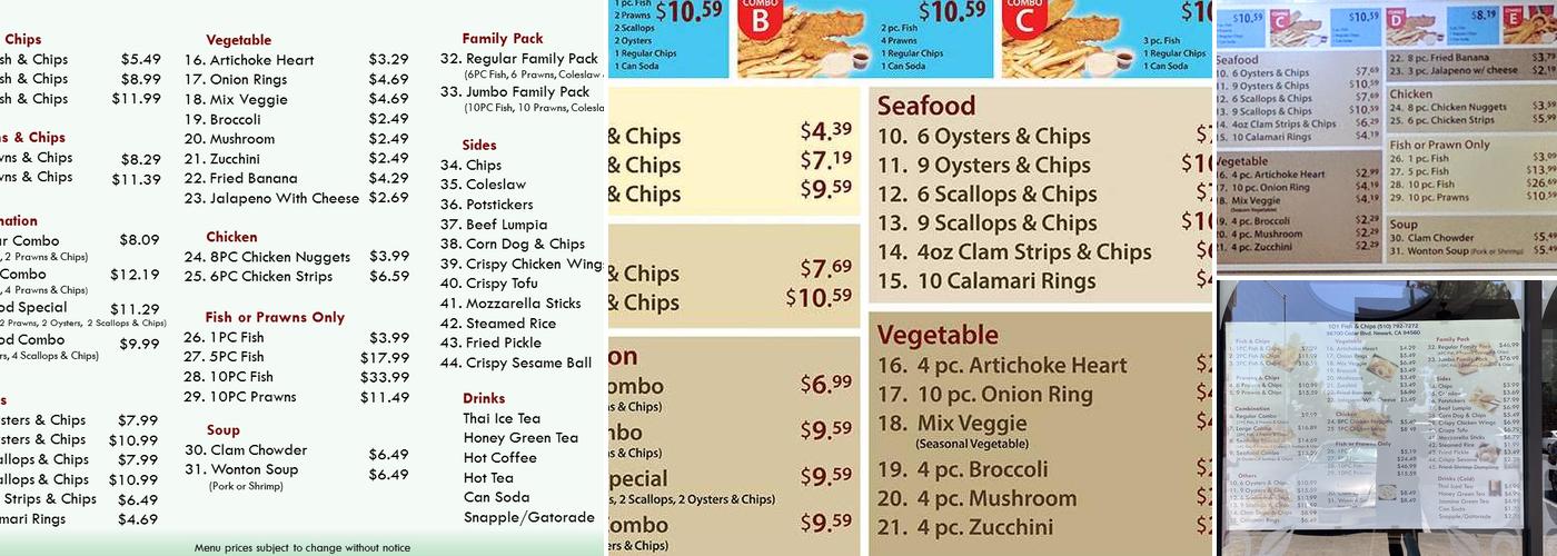 101 Fish & Chips Menu