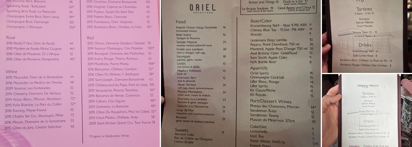 Oriel Chinatown Menu