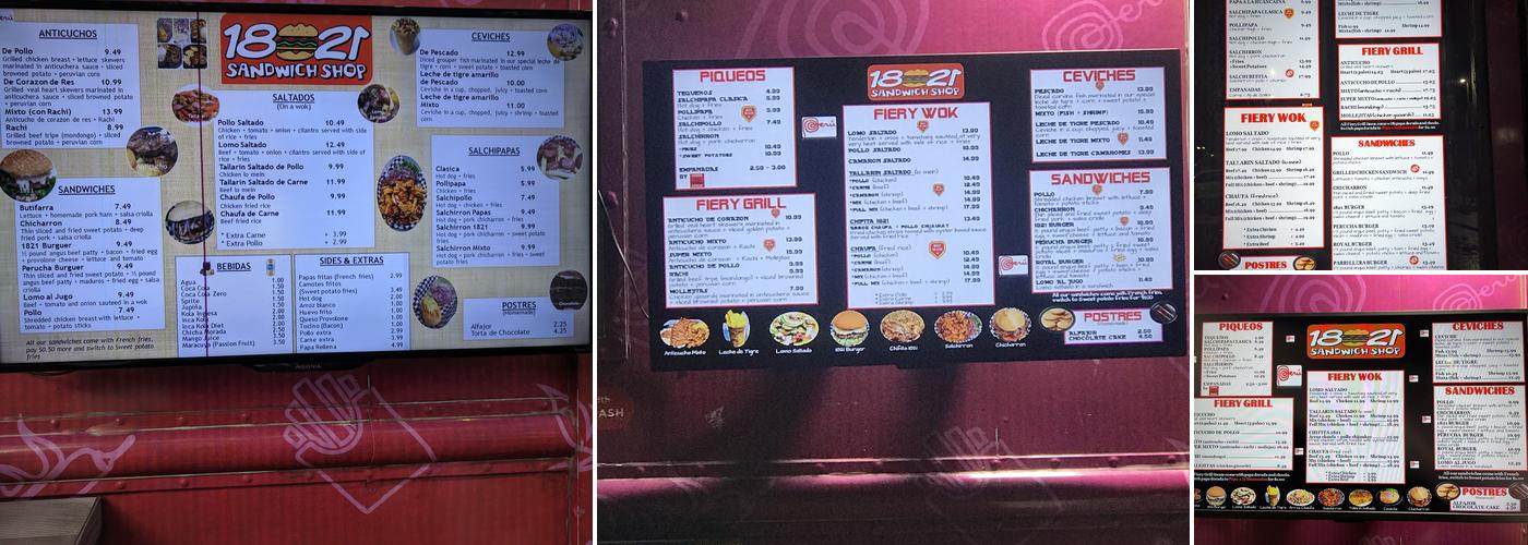 1821 Sandwich Shop Menu