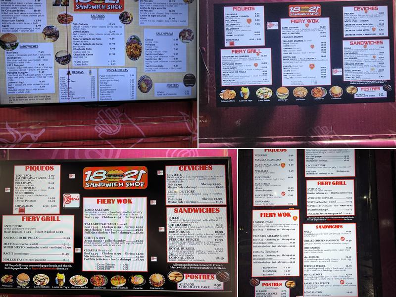 1821 Sandwich Shop Menu