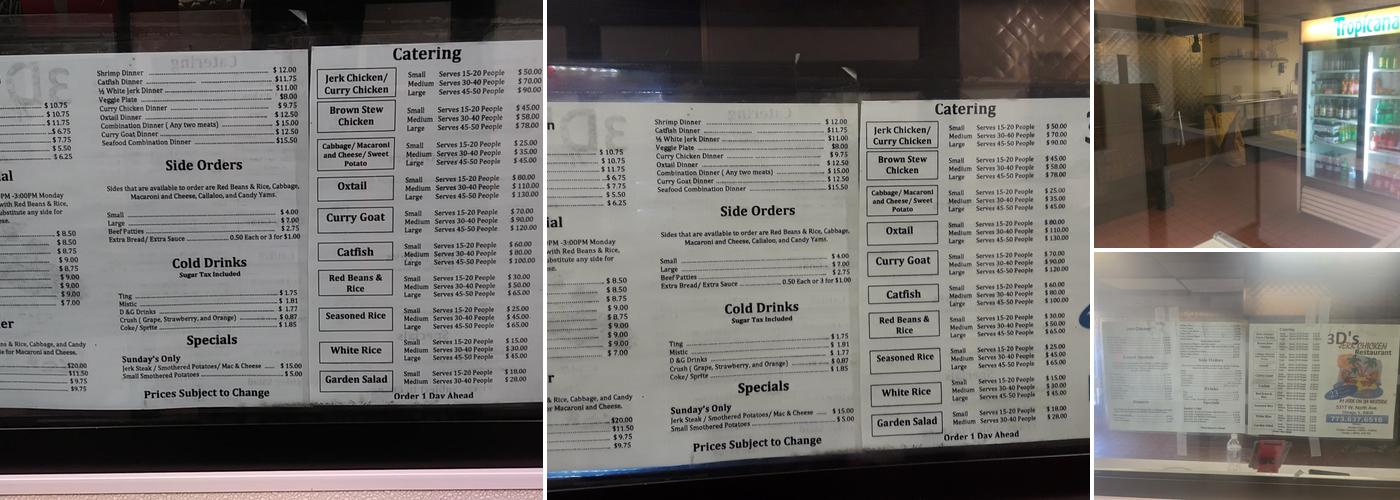 Three-Ds Jerk Chicken Menu