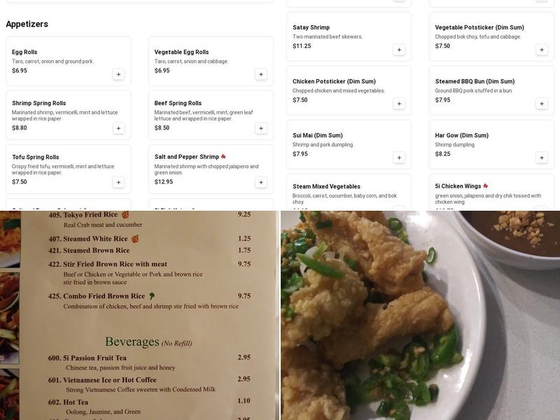 5i Indochine Cuisine Menu