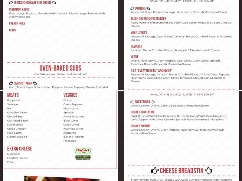 Chanello's Pizza #19 Pleasure House Menu