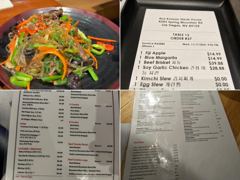 8oz Korean Steak House and Bar Menu