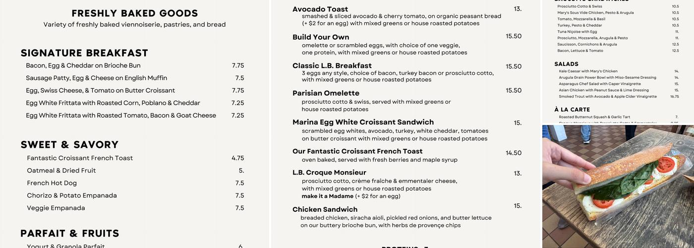 La Boulangerie de San Francisco, Cole Valley Menu