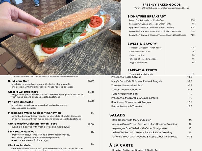 La Boulangerie de San Francisco, Cole Valley Menu