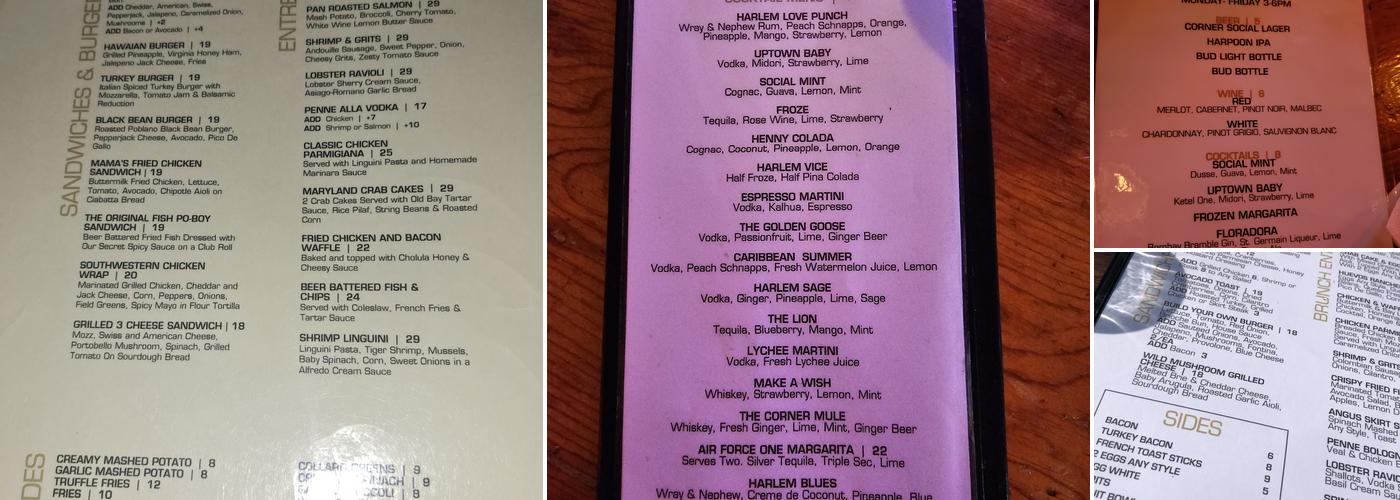 Corner Social Menu