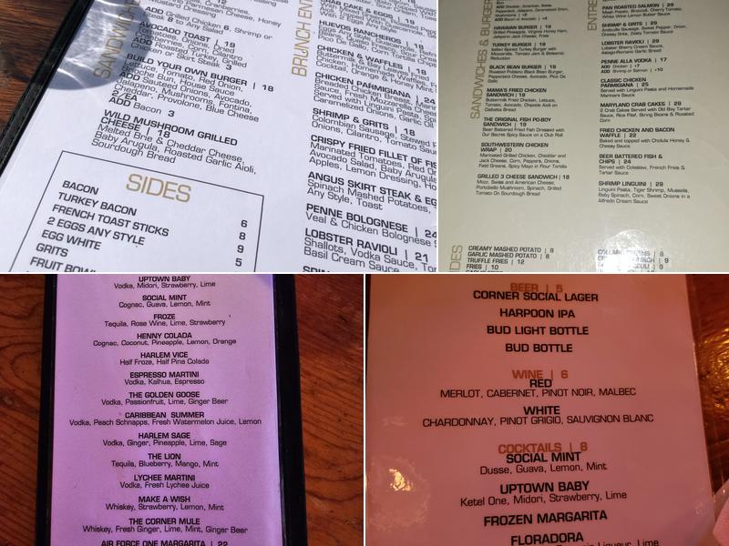 Corner Social Menu