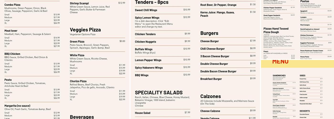 Piece O'Pizza Menu