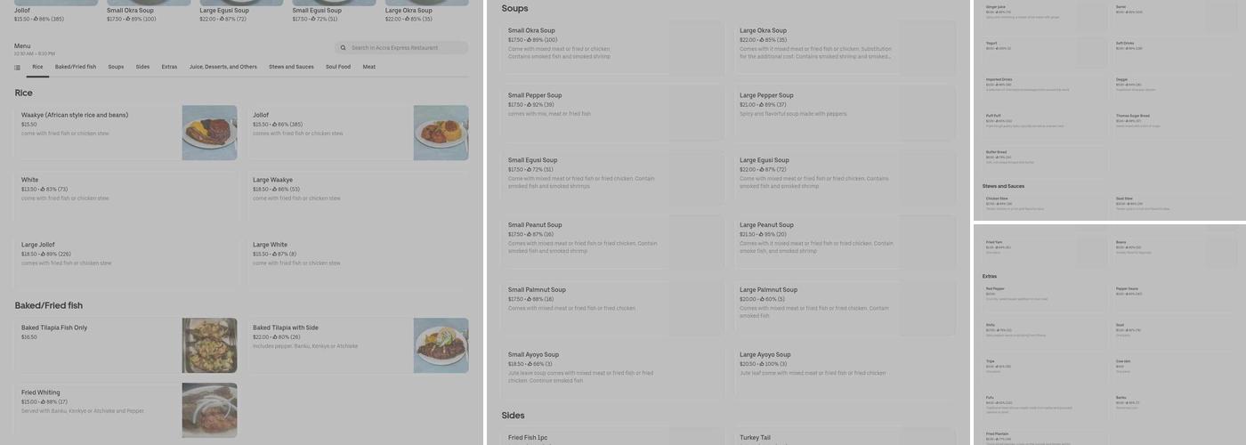 Accra Resteraunt Menu