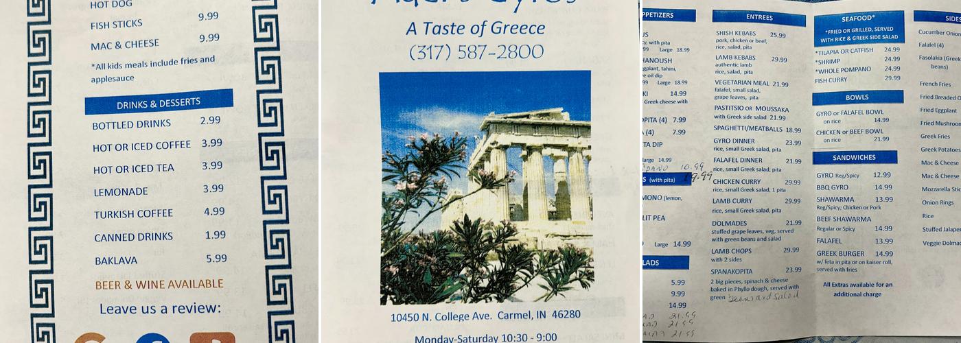 Adel's Gyros Pub & Grill Menu