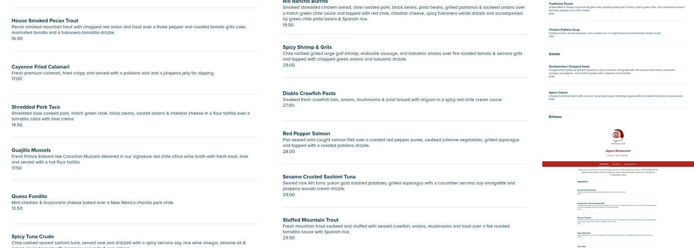 Agave Restaurant Menu