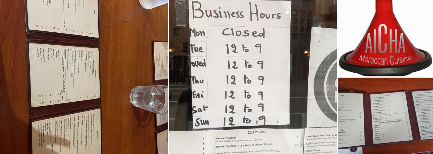 Aicha Moroccan Cuisine Menu