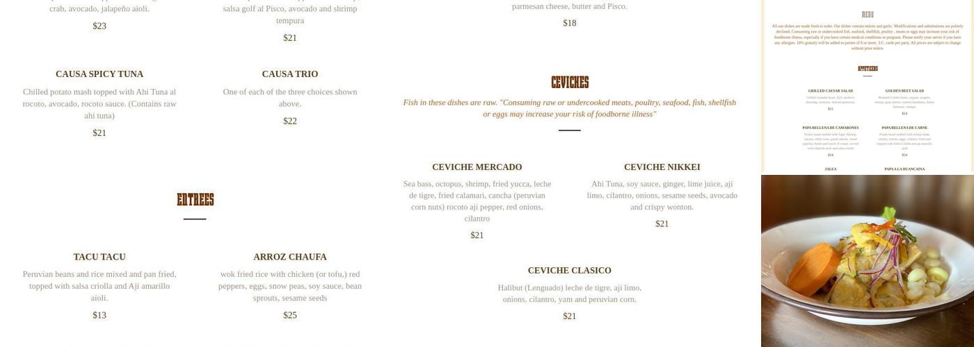 Aji Peruvian Cuisine Menu
