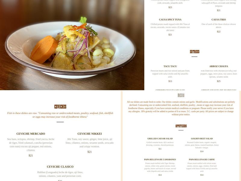 Aji Peruvian Cuisine Menu