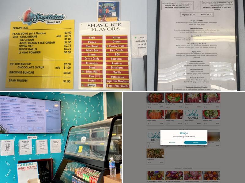 Aloha Cones Menu