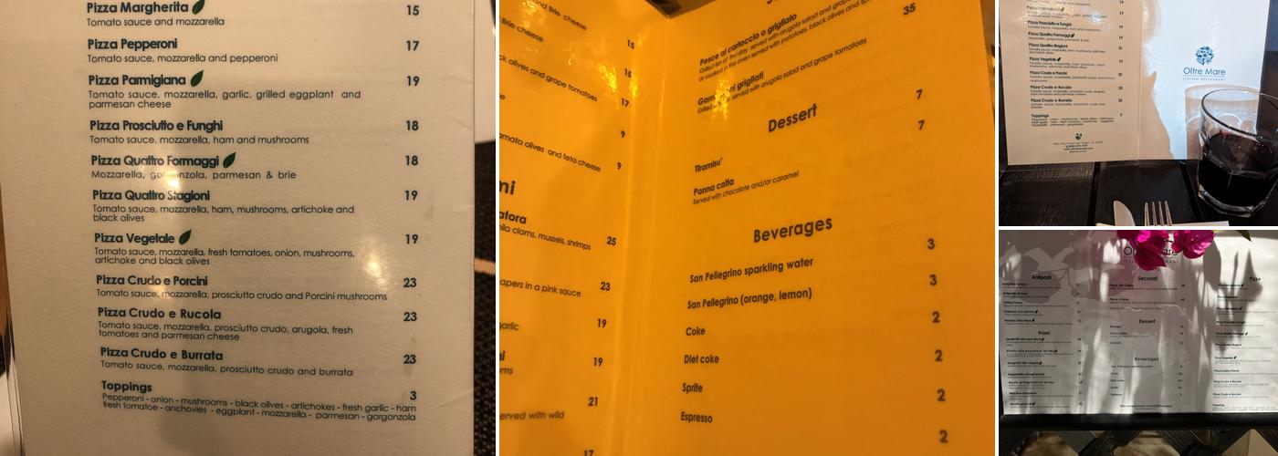 Oltre Mare Menu
