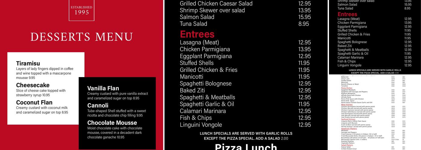 Amici's Menu