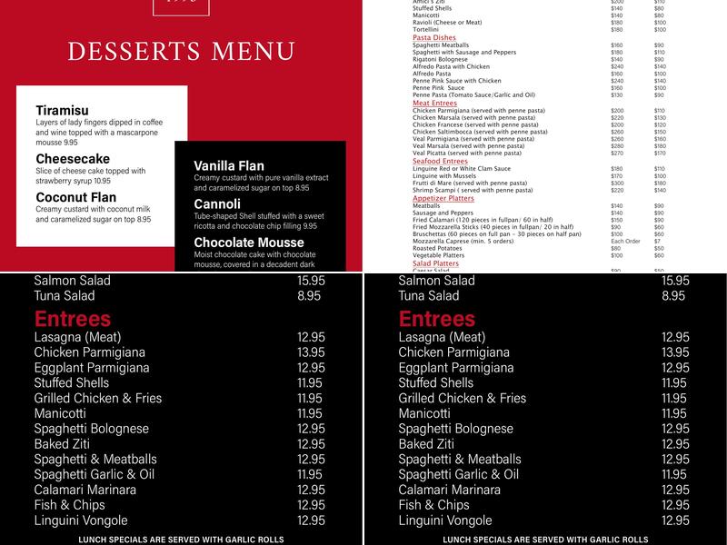 Amici's Menu