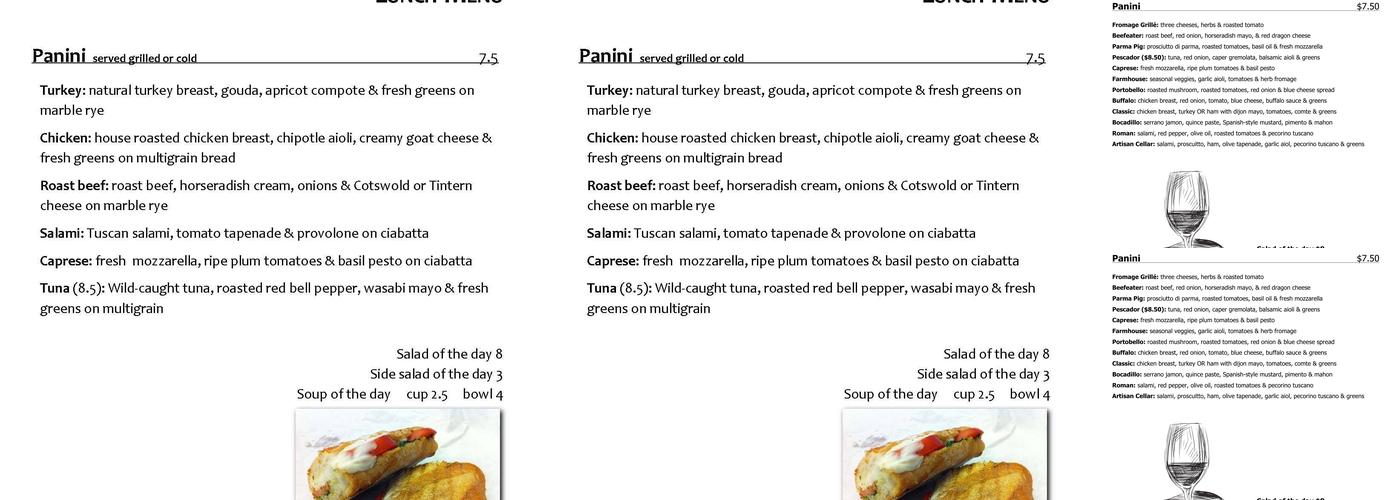 Artisan Cellar Menu