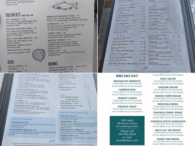 Art's Table Menu
