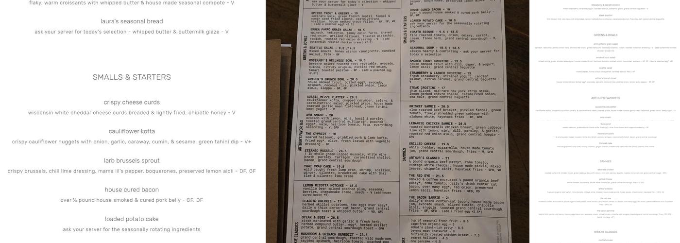 Arthur's Menu