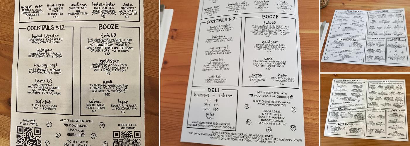Aviv Hummus Bar Menu