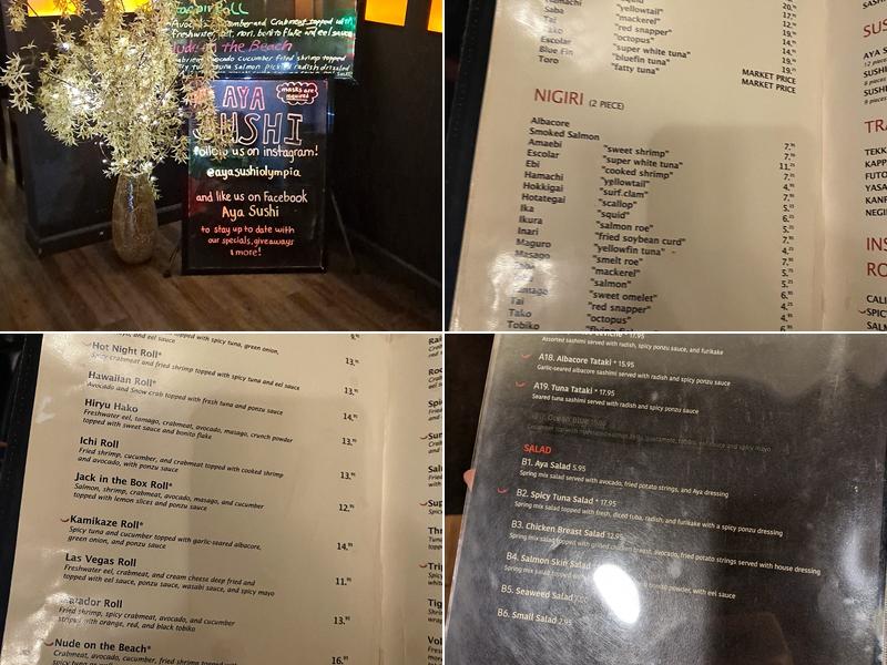 Aya Sushi Menu