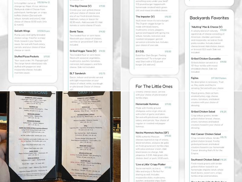 Backyards Menu