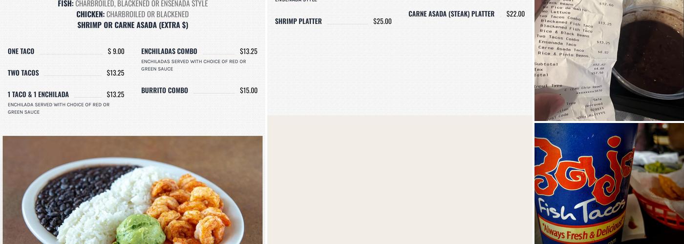 Baja Fish Tacos Menu