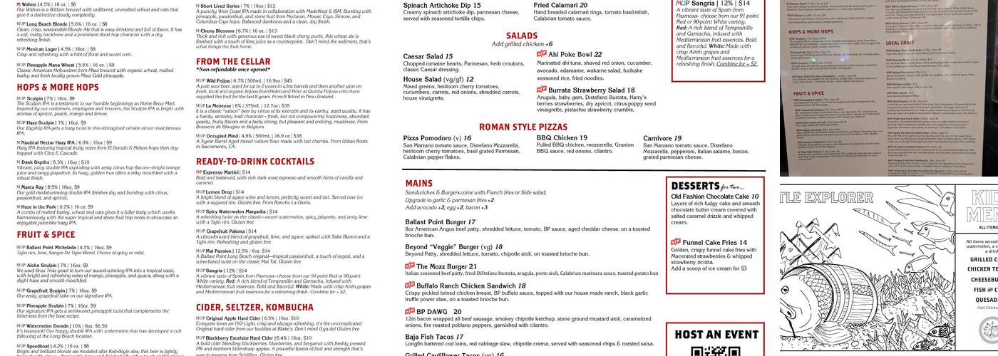 Ballast Point Brewing Long Beach Menu