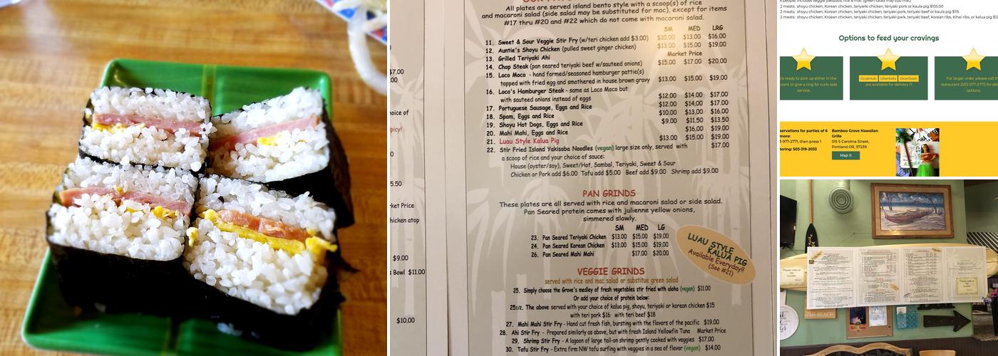 Bamboo Grove Hawaiian Grille Menu