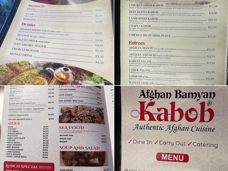 Afghan Bamyan Kabob Menu
