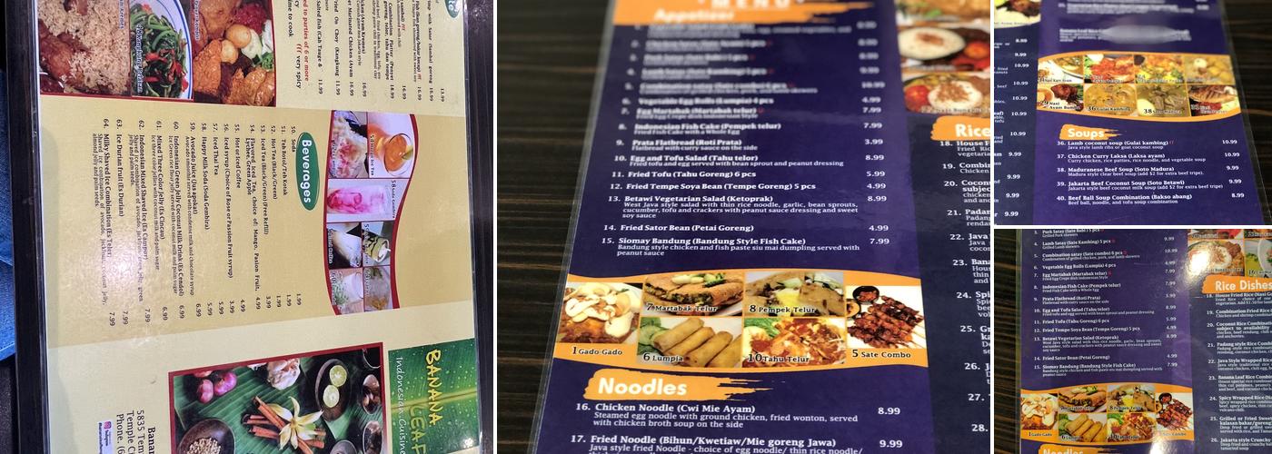 Banana Leaf Menu