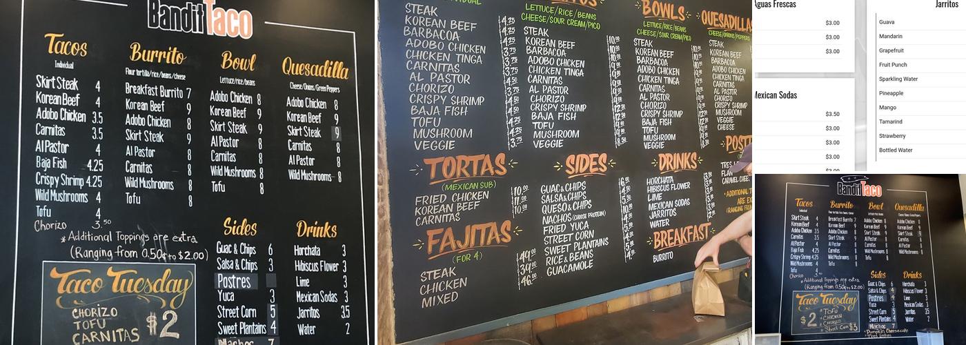 Bandit Taco Menu