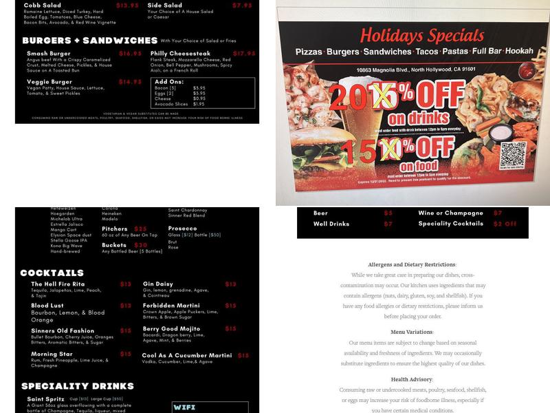 Saint and Sinner Restaurant Bar and Hookah Menu