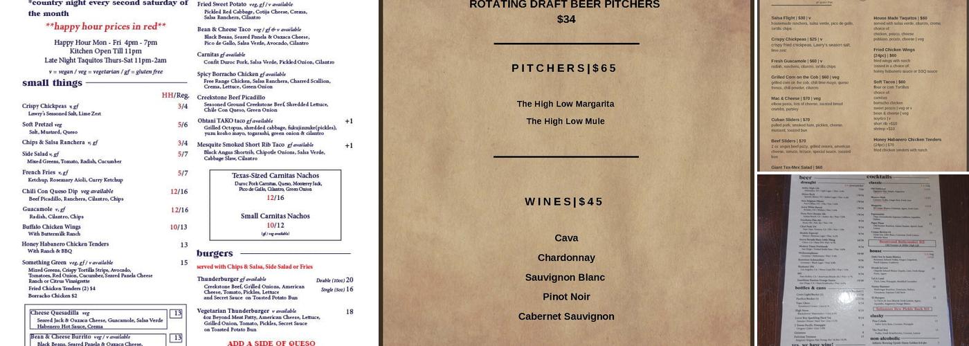 Thunderbird Bar Menu