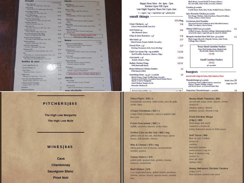 Thunderbird Bar Menu