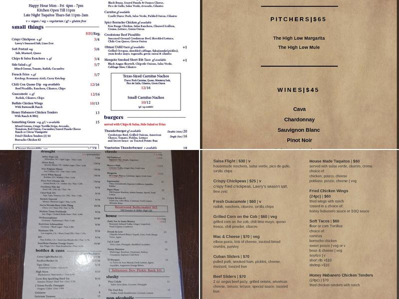 Thunderbird Bar Menu
