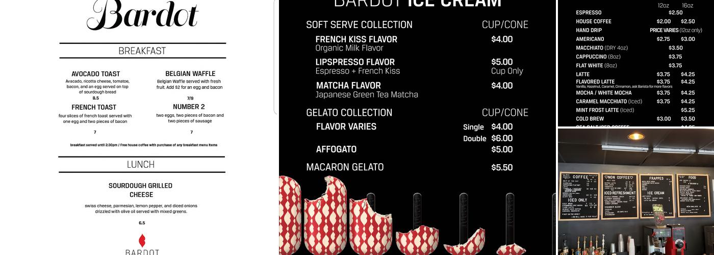 Bardot Coffee Roasters Menu