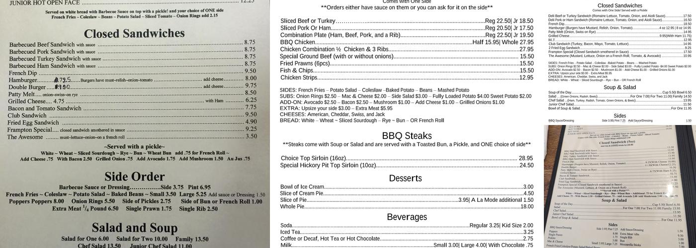 Barney's Hickory Pit Menu