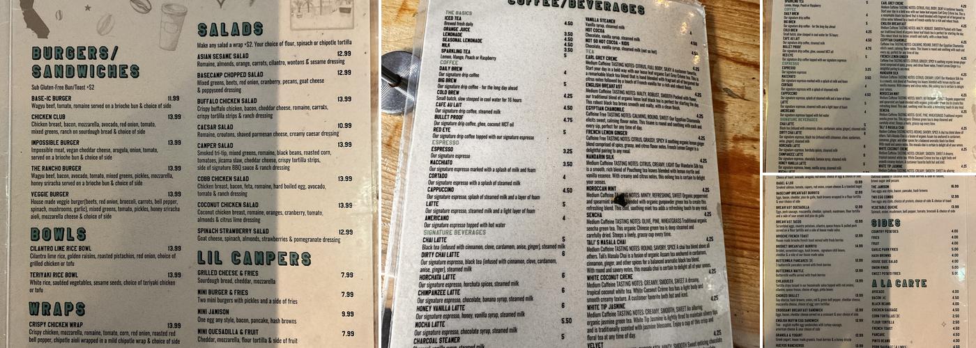 Basecamp Dinette Menu