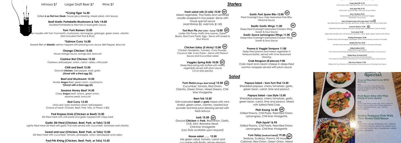 Basilic Essentially Thai Menu
