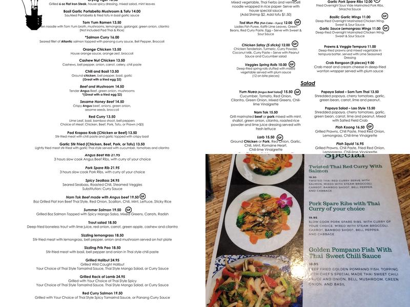 Basilic Essentially Thai Menu